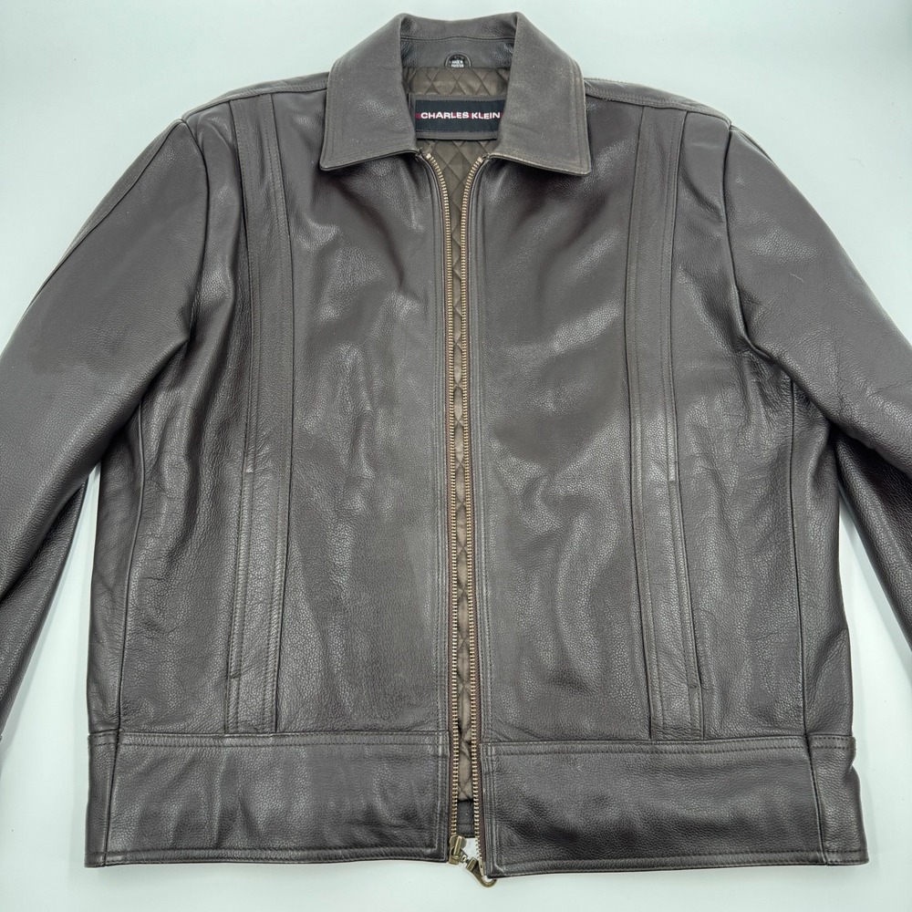 Charles Klein Men's Brown Leather Zip Jacket